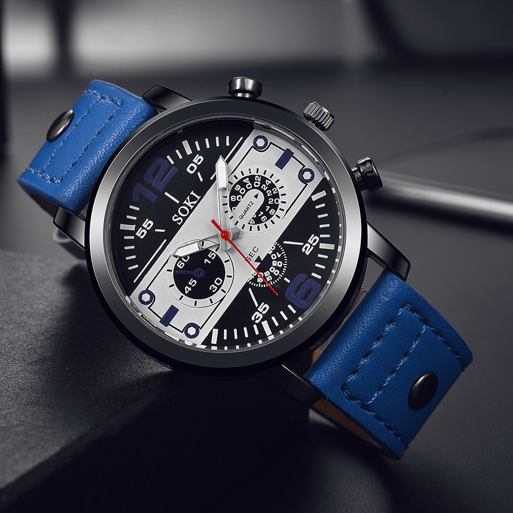 Leather Watch Band Men - Relógio masculino elegante com pulseira de