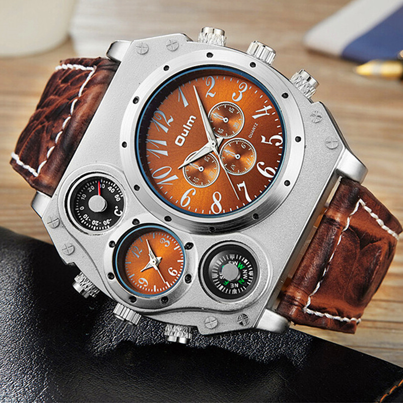 Leather Watch Band Men - Novo modelo oulm relógio masculino quartzo