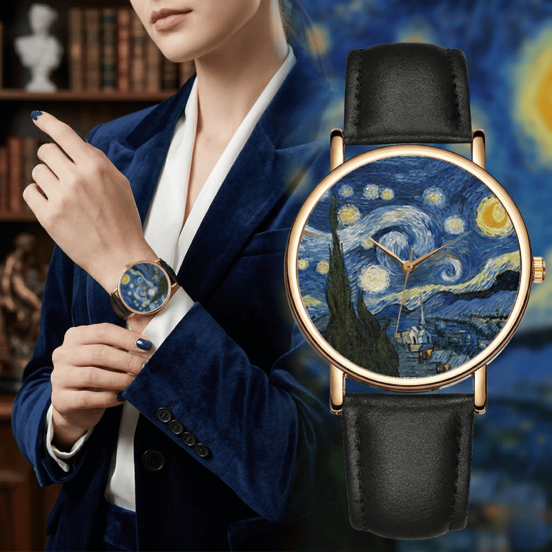 Leather Watch Band Men - Relógios com Mostrador de Pintura de